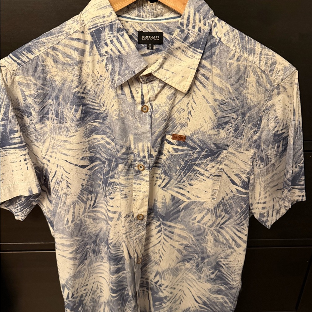 Buffalo David Bitton Palm Print Shirt in Blue and White